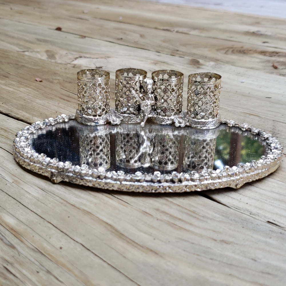 Vintage mirror tray lipstick holder